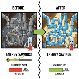 Energy savings after ductwork replacement visual comparison